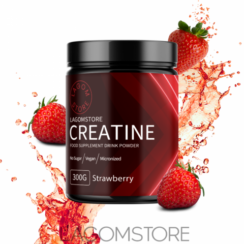 Lagomstore Creatine Monohydrate Jahoda 300 g – ochucený kreatin pro zlepšení sportovního výkonu