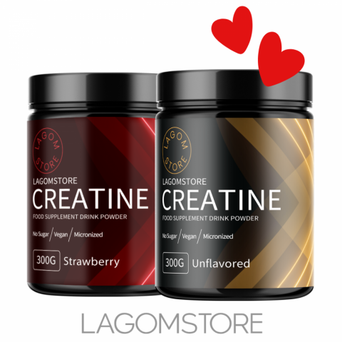 Lagomstore Kreatin DUO balíček Lagomstore Creatine Monohydrate 300 g + Lagomstore Creatine jahoda 300g balicek