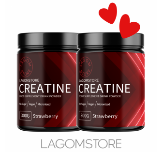 Levnější v balíčku Lagomstore Creatine Monohydrate Jahoda 300 g – ochucený kreatin pro zlepšení sportovního výkonu